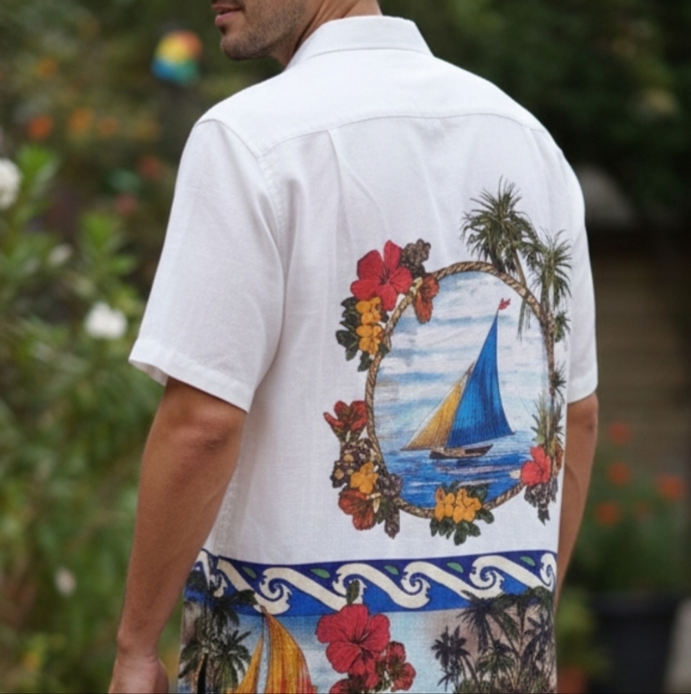 Caribbean Men' Shirt Size 2XT Tall Linen Blend Short Sleeve button Up White (54)
